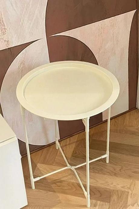 Modern Round White Folding Side Table For Living Room