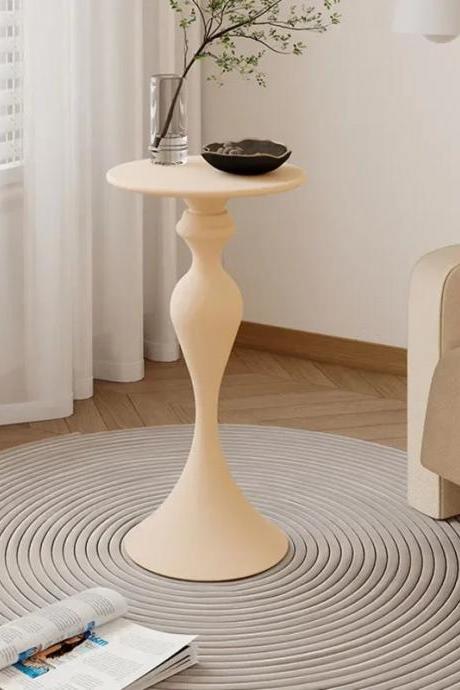 Modern Beige Hourglass Pedestal Side Table Design