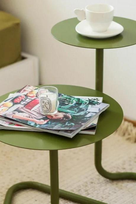 Modern Green Round Side Table With Lower Shelf