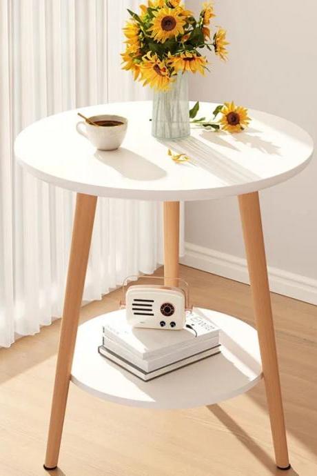 Modern Round White Accent Table With Wooden Legs