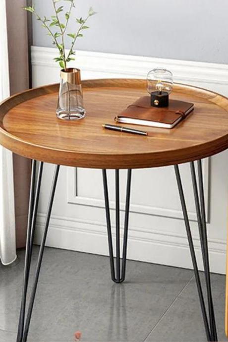 Modern Round Wooden Coffee Table With Metal Legs