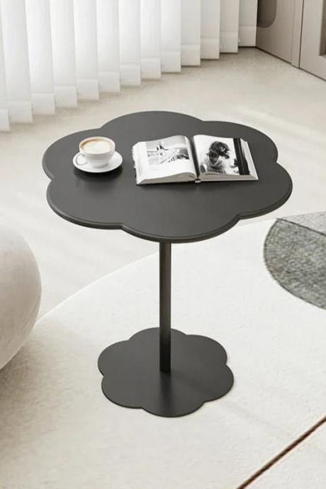 Modern Clover-shaped Black Side Table With Metal Leg