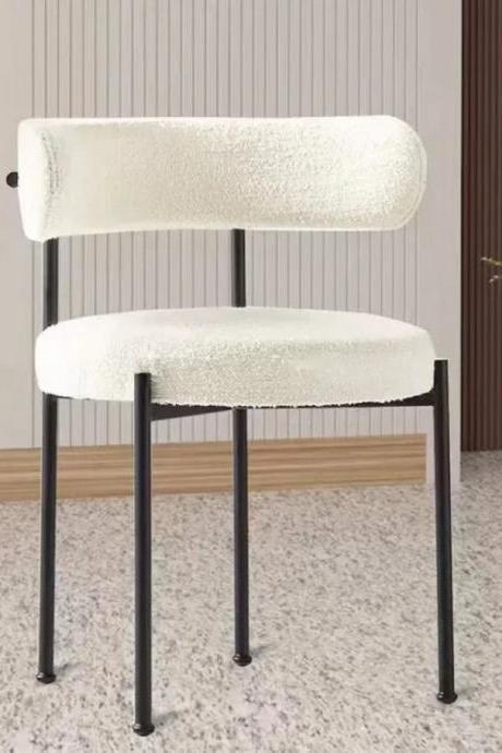 Modern Bouclé Fabric Chair With Black Metal Legs