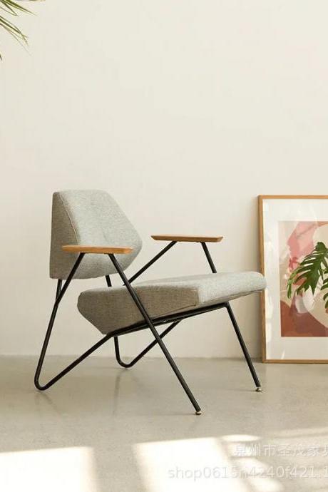 Mid-century Modern Grey Upholstered Accent Chair With Arms