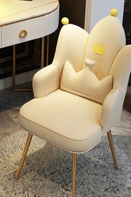 Modern Crown Design Velvet Accent Chair With Wooden Legs