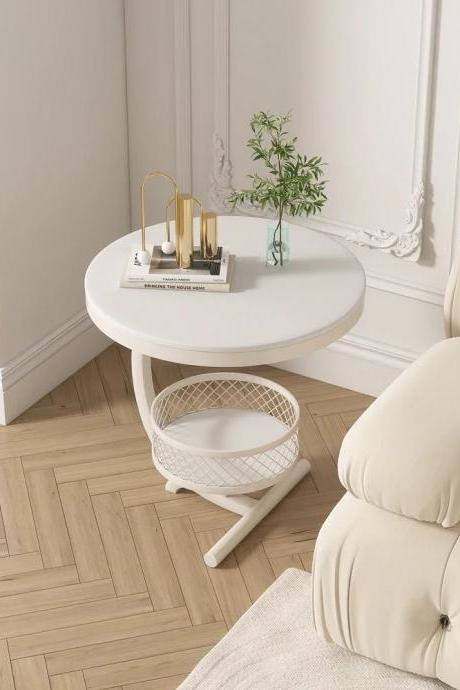 Modern Round White Coffee Table With Lower Shelf