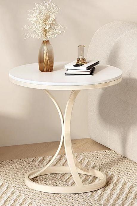 Modern Elegant White Round Side Table With Gold Base