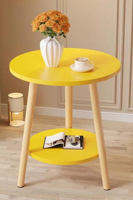 Modern Round Yellow Side Table With Lower Shelf