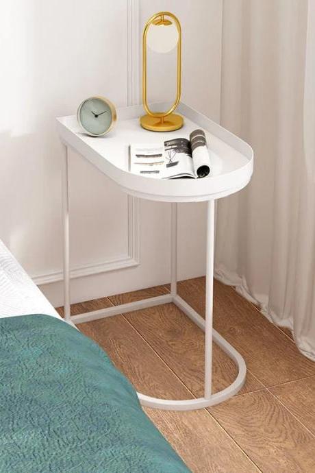 Modern Minimalist White Bedside Table With Metal Frame
