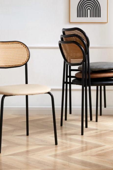 Modern Mid-century Rattan Back Dining Chairs Set