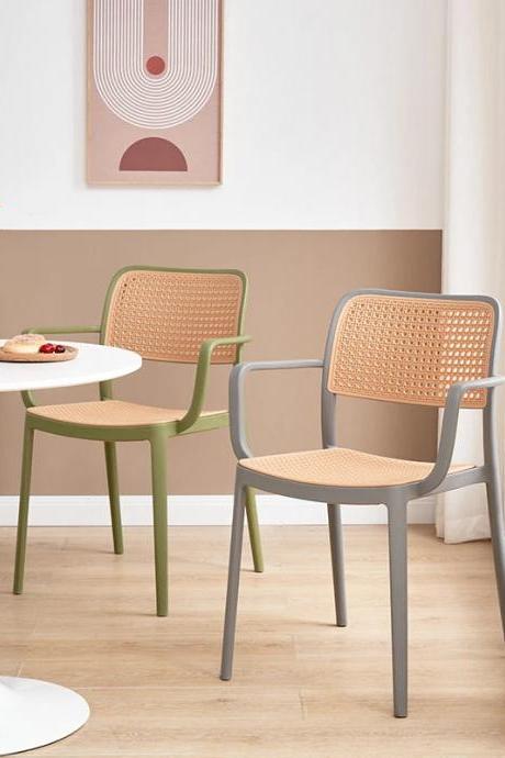 Modern Woven Back Plastic Dining Chairs, Set Of 2