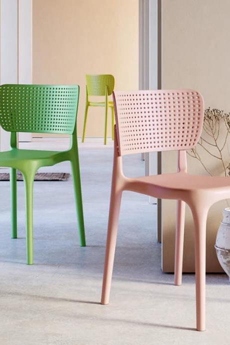 Modern Perforated Stackable Plastic Chairs In Pastel Colors