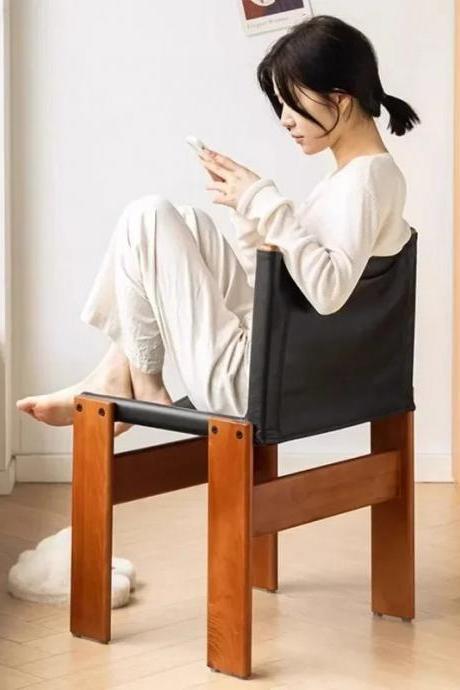 Ergonomic Wooden Frame Chair With Integrated Fabric Pocket