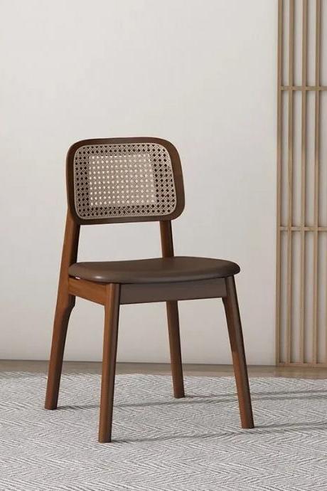 Modern Wooden Dining Chair With Rattan Backrest