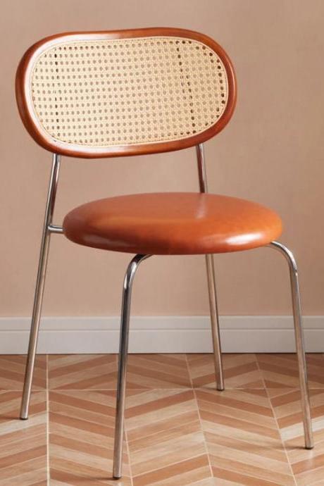 Modern Rattan Backrest Dining Chair With Chrome Legs