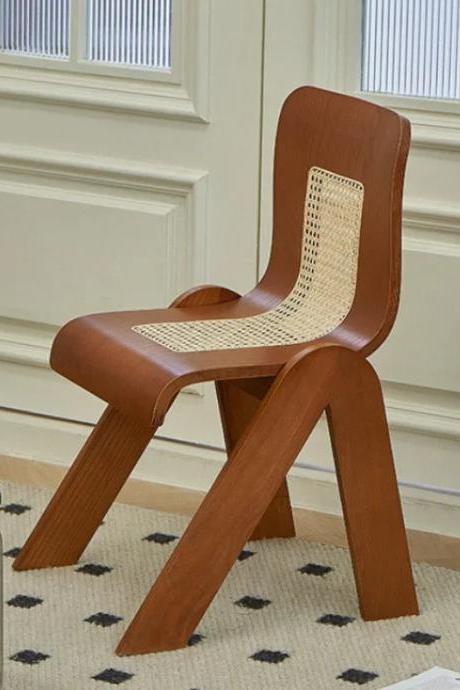 Modern Wooden Chair With Woven Rattan Seat Design