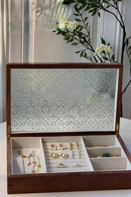 Elegant Wooden Jewelry Organizer Box With Glass Lid