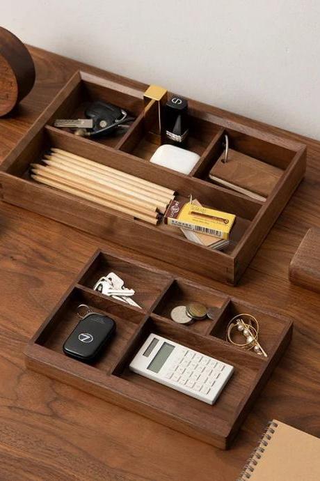 Wooden Desk Organizer With Multiple Compartments For Accessories