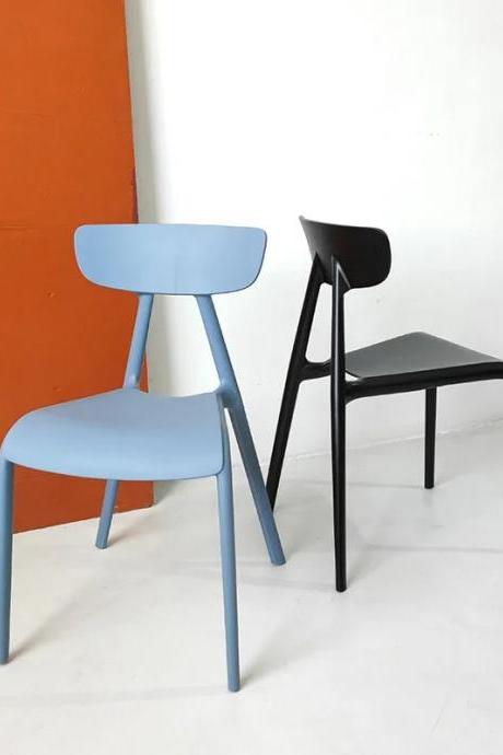 Modern Minimalist Dining Chairs, Set Of Two, Black And Blue