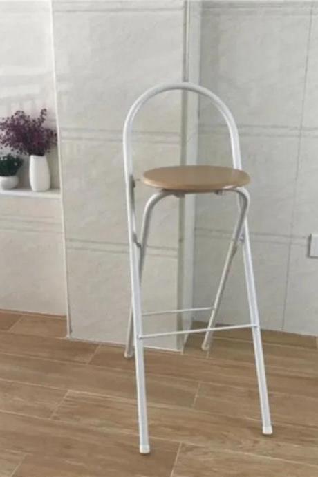 Modern High Stool With Wooden Seat And Metal Frame