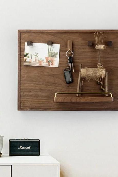 Wall-mounted Wooden Entryway Organizer With Key Hooks
