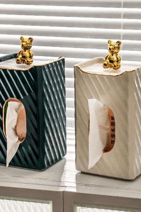Elegant Ceramic Tissue Box Holders With Golden Teddy Bear