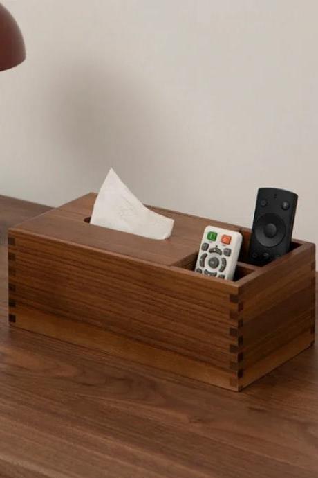 Wooden Tissue Box Cover With Remote Control Holder