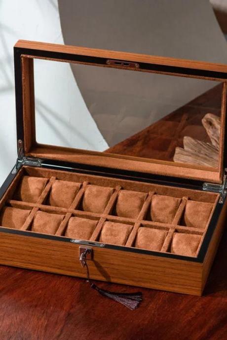 Vintage Wooden Watch Display Case With Glass Lid
