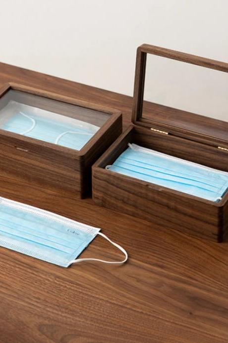 Wooden Facial Mask Storage Box With Clear Lid