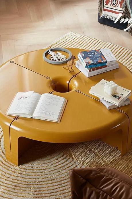 Modern Round Curved Donut-shaped Coffee Table In Mustard