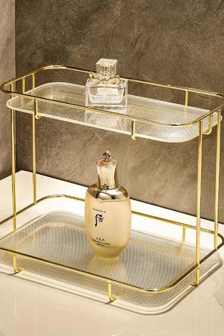 Elegant Two-tier Glass Perfume Display Stand Organizer