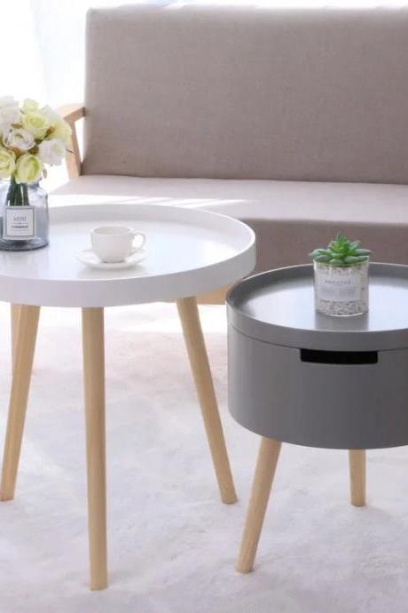Modern Round Side Tables With Storage Compartment Set