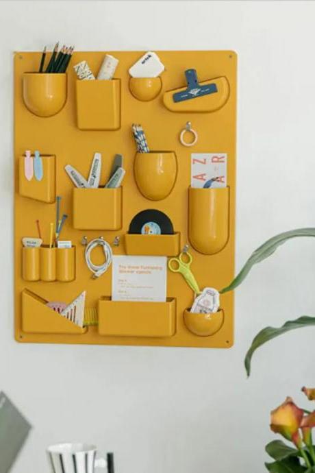 Wall-mounted Modular Storage Panel With Accessories, Yellow