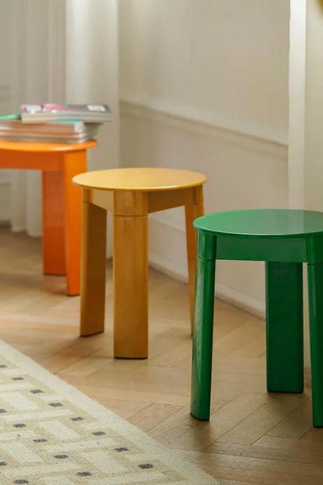 Colorful Modern Round Wooden Side Tables, Set Of 3