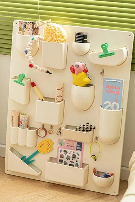Beige Wall-mounted Storage Organizer Board With Multiple Compartments