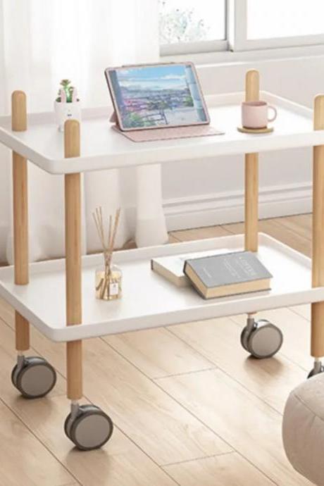 Modern Rolling End Table With Wheels, Two-tier Design