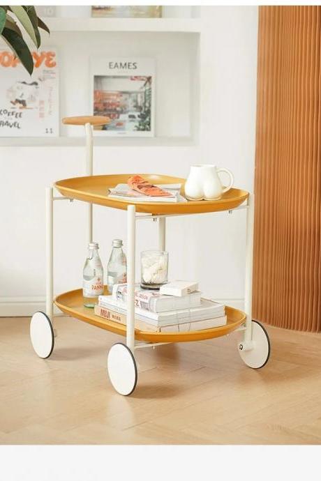 Modern Two-tier Wooden Rolling Cart With Wheels