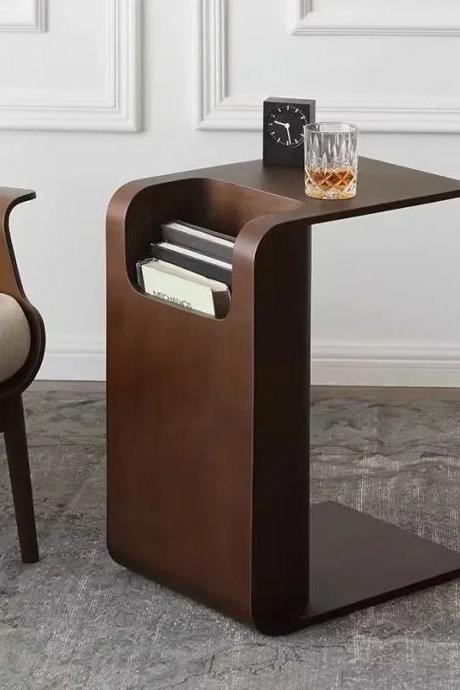 Modern Curved Side Table With Integrated Book Storage