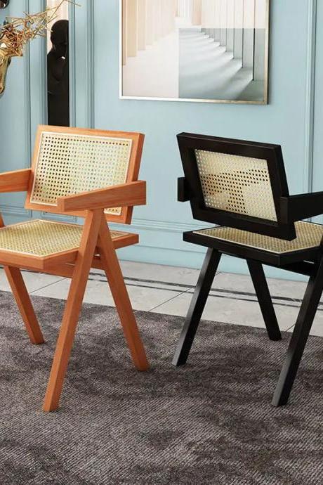 Modern Rattan Accent Armchair With Wooden Legs