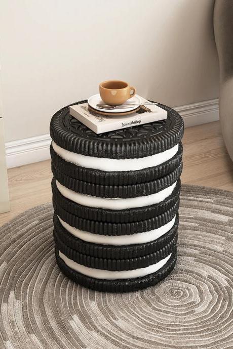 Modern Black And White Braided Tire End Table