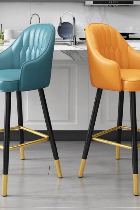 Modern Velvet Bar Stools With Gold Metal Accents
