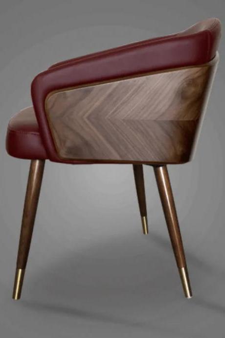 Luxury Walnut Wood Finish Accent Chair With Leather Upholstery
