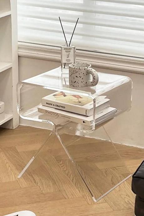Modern Acrylic Side Table With Magazine Storage Rack