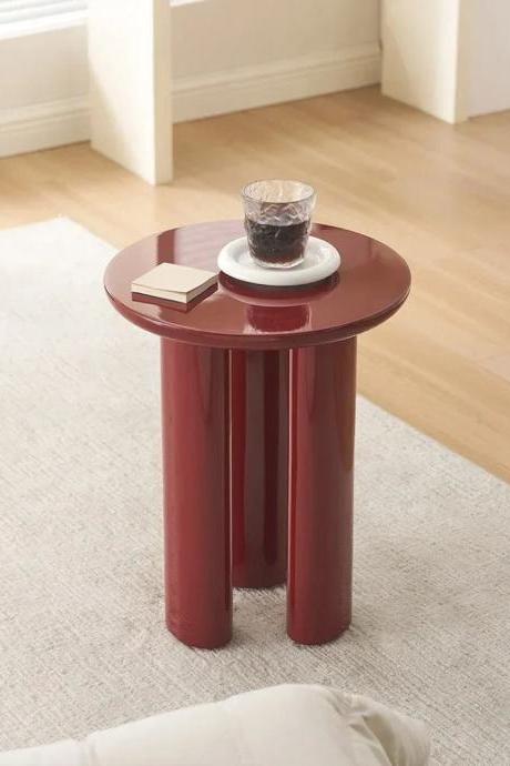 Modern Red Round Small Side Table With Book Slot