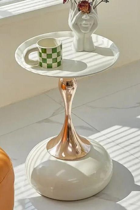 Modern Rose Gold Accent Side Table With Round Top
