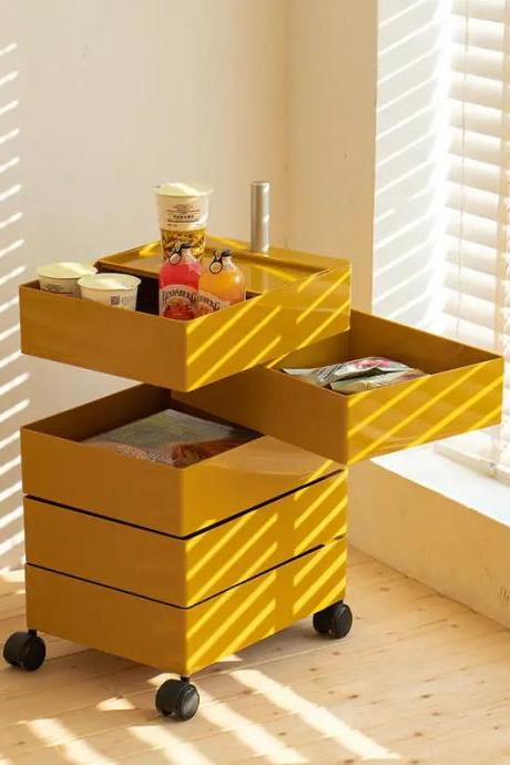 Modern Rolling Storage Cart With 3 Drawers, Yellow