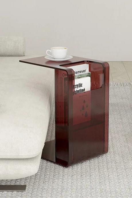 Modern Acrylic Side Table With Magazine Rack End