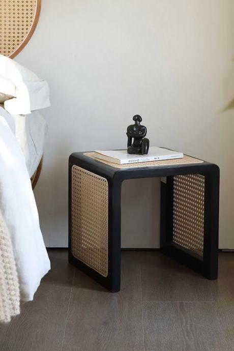 Modern Cane Accent Side Table With Sleek Design