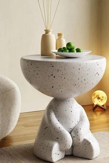 Modern Terrazzo Side Table With Unique Sculptural Base