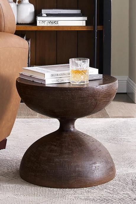 Rustic Solid Wood Hourglass-shaped Side Table